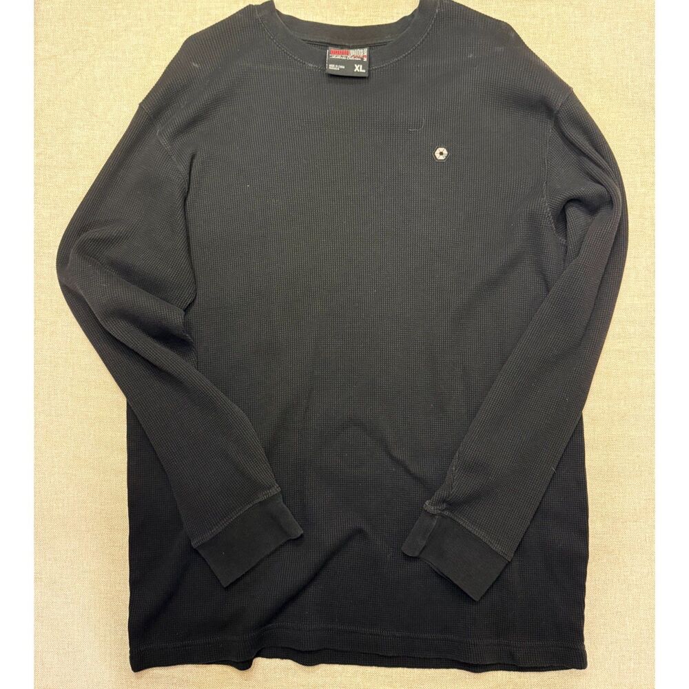 Vintage Y2K Southpole Men's XL Black Waffle Knit Thermal Long Sleeve Shirt